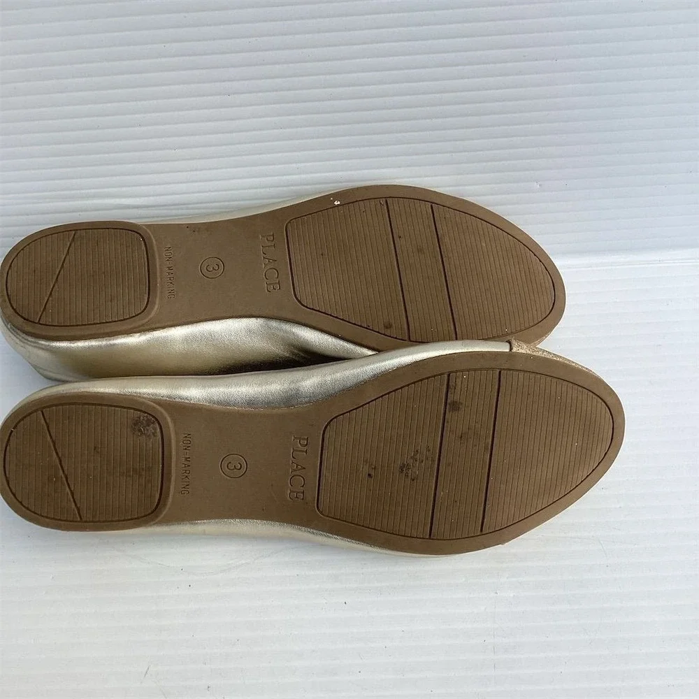 The Children's Place‎ Girls Gold Glitter Ballet Flats Size 3 Casual